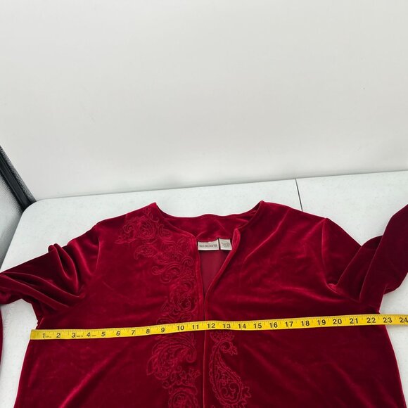 Chico's Size 3 (XL) Red Velvet Embroidered Jacket Open Front Cardigan Holiday Pa - Picture 5 of 12